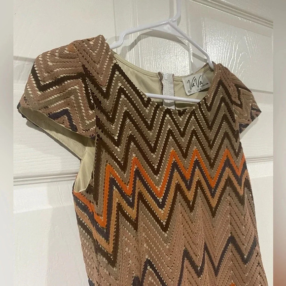 VaVa by Joy Han Size XS Vintage Boho Crocheted Cap Sleeve 70s Brown Tan Orange - Picture 2 of 13